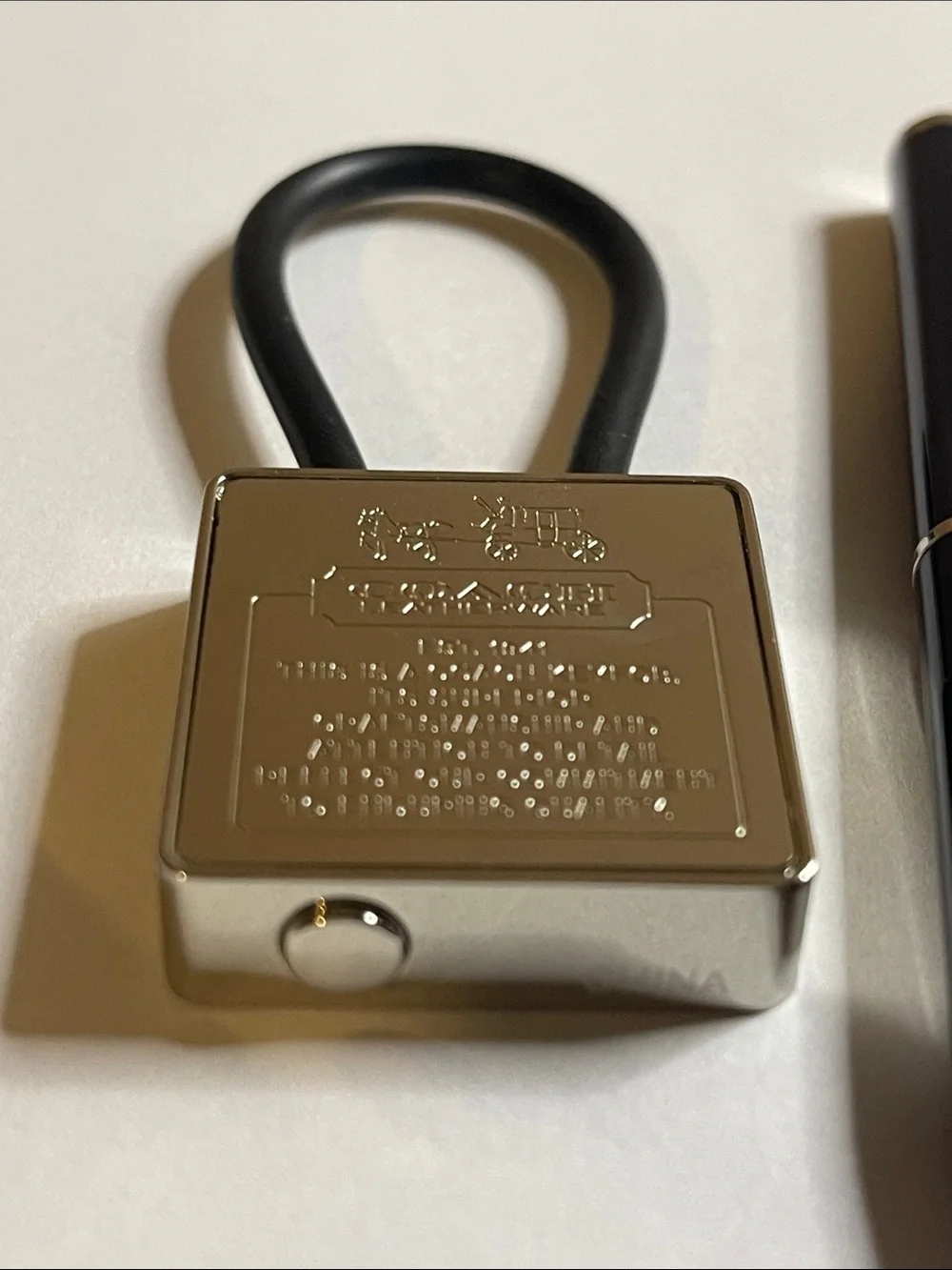 Coach Silver Padlock Keyring with Black Coach Pen